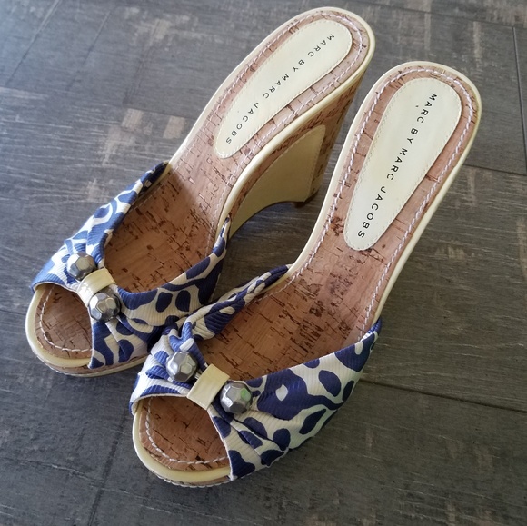 Marc By Marc Jacobs Shoes - Marc by Marc Jacobs Blue Floral Sandal Wedge Heel